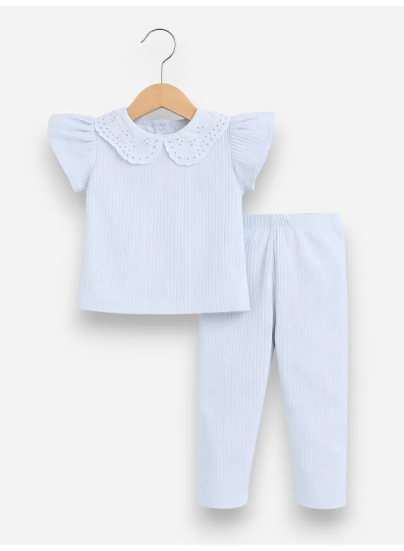 Victor And Jane  Infant Girls 2-Pack Drop Needle T-Shirts & 2-Pack Drop Needle Leggings Set (Floral Print & Blue Stripe) for Women | Best Price UAE